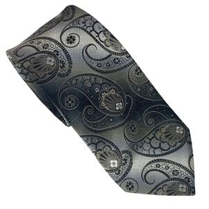 BURMA BIBAS Silk Tie Mens‎ Silver Black Paisley Extra Long Dress 63x3.5 Jacquard